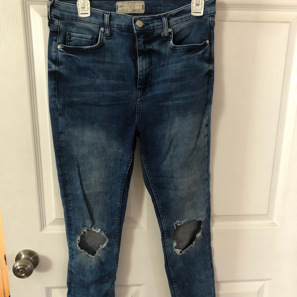 Free people distressed high rise skinny jeans